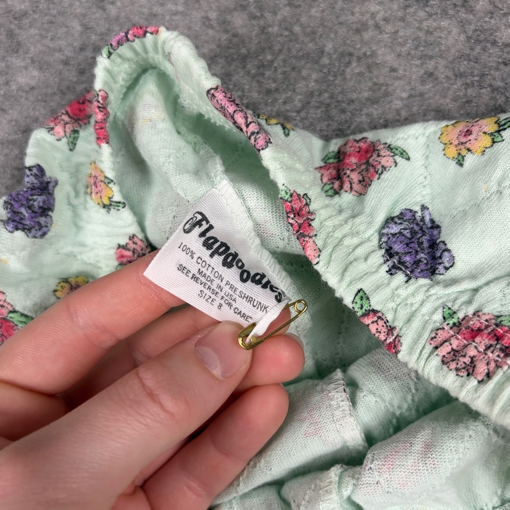 Flapdoodles Floral Leggings Girls Size 8 Vintage 90s Pointelle Quilted Mint - Picture 7 of 13